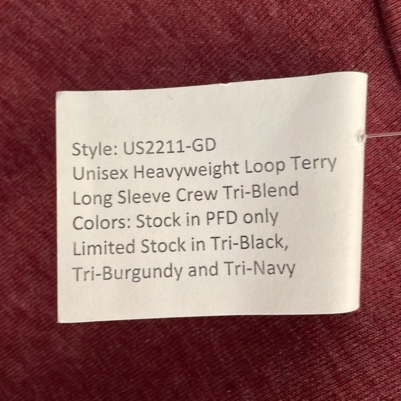 US Blanks Heavyweight Loop Terry Tri-blend Long-Sleeve Crew - Picture 3 of 3